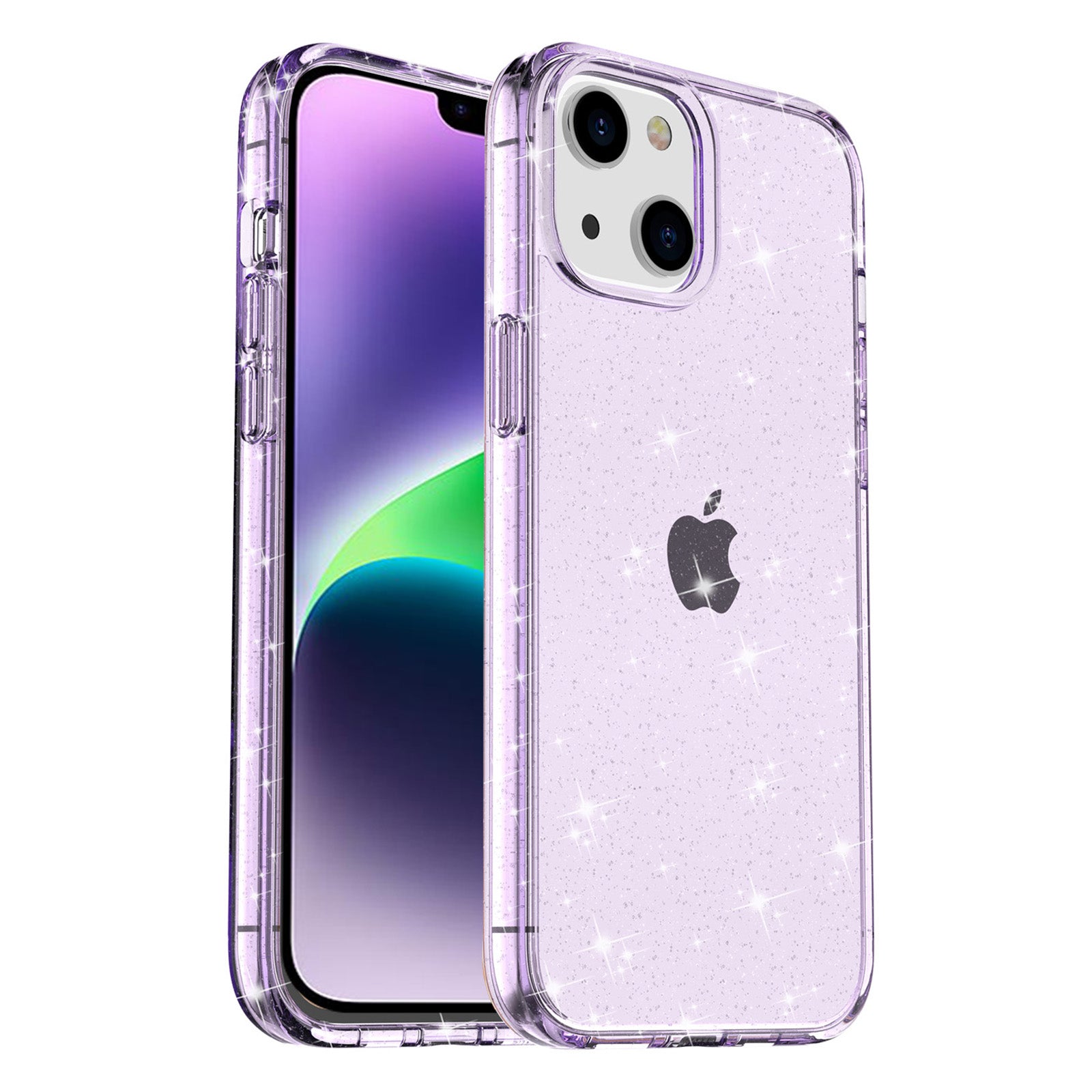 Uniqkart for iPhone 15 Bump Proof Protective Case Sparkly Glitter Hard PC + Soft TPU Phone Cover - Purple Uniqkart for iPhone 15 Bump Proof Protective Case Sparkly Glitter Hard PC + Soft TPU Phone Cover - Purple